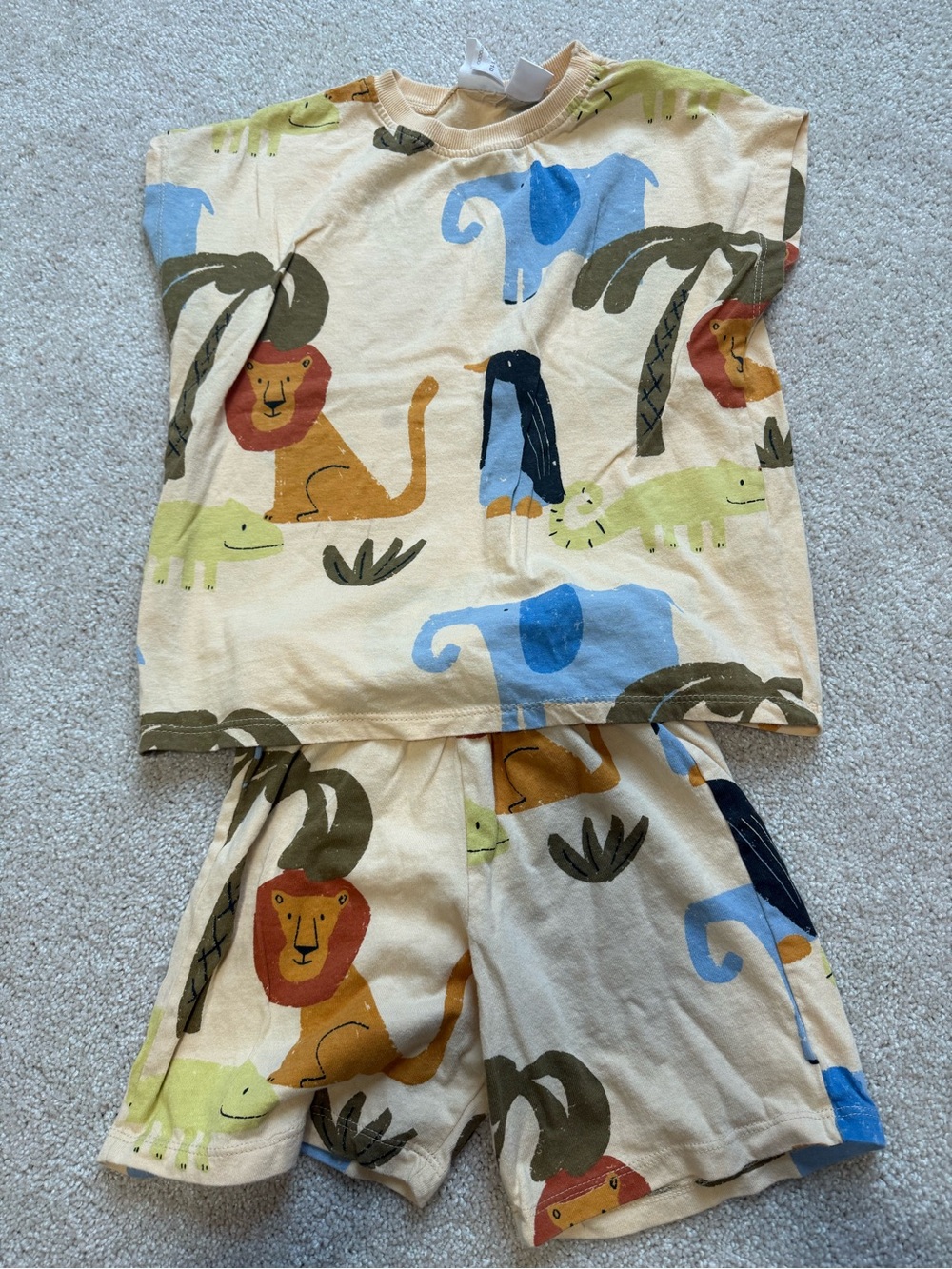 Zara Cream Jungle Animal Short Pajama Set with Blue, Green & Orange